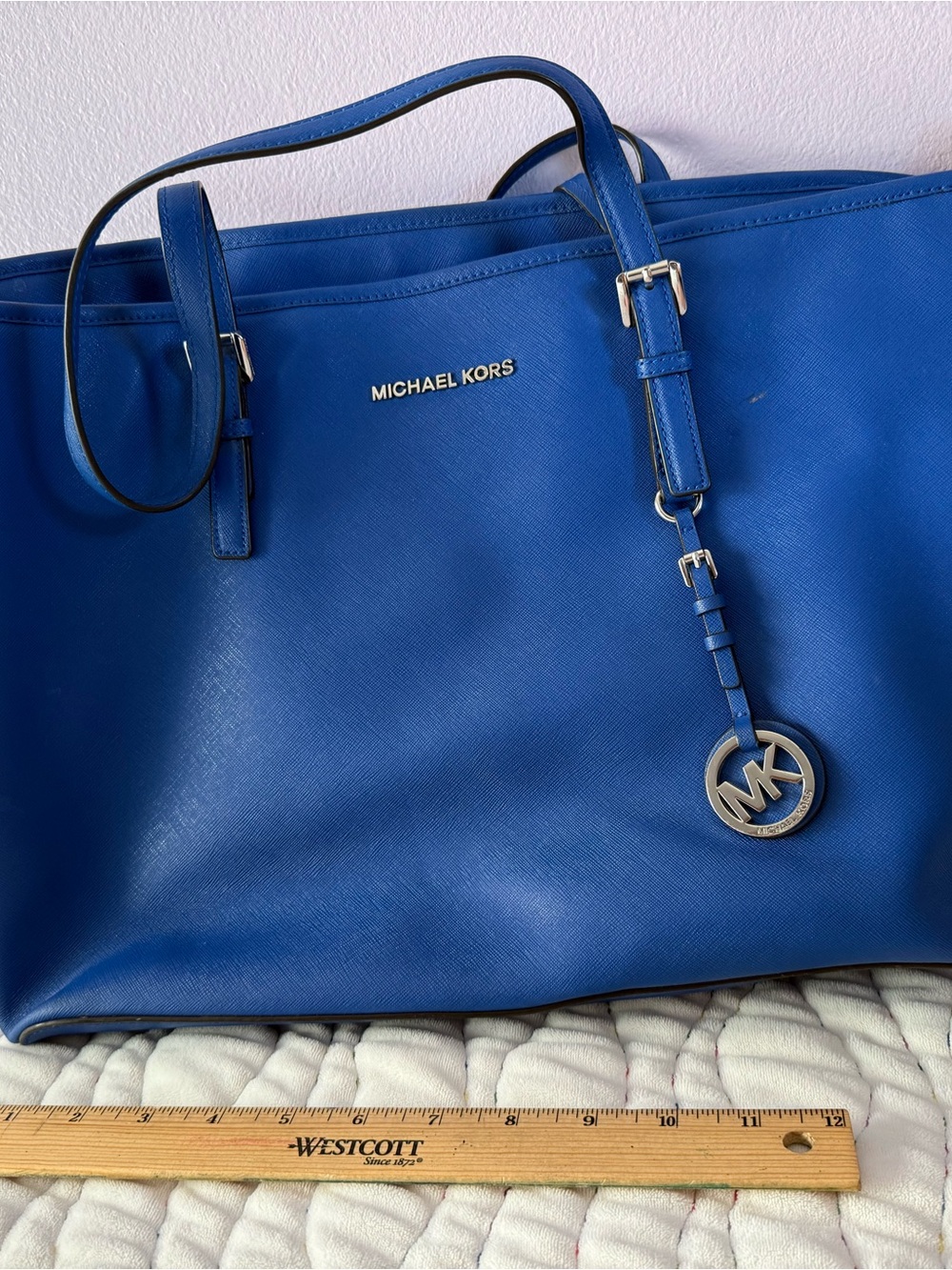 Michael Kors Royal Blue Saffiano Leather Tote with MK Charm